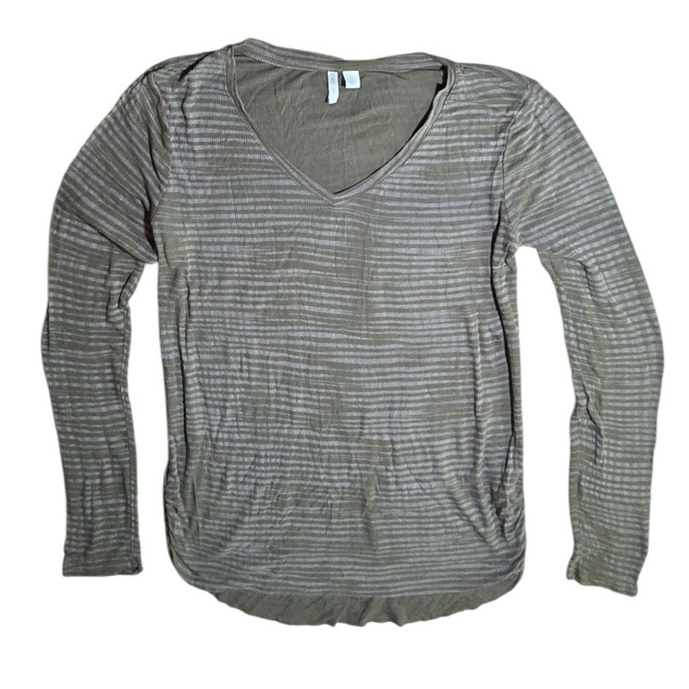 Cato Olive Green Striped Long Sleeve V Neck T Shirt Top Women's Size L‎